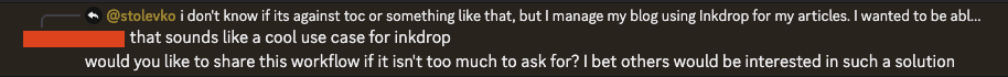 Feedback on the workflow in the Inkdrop Discord server